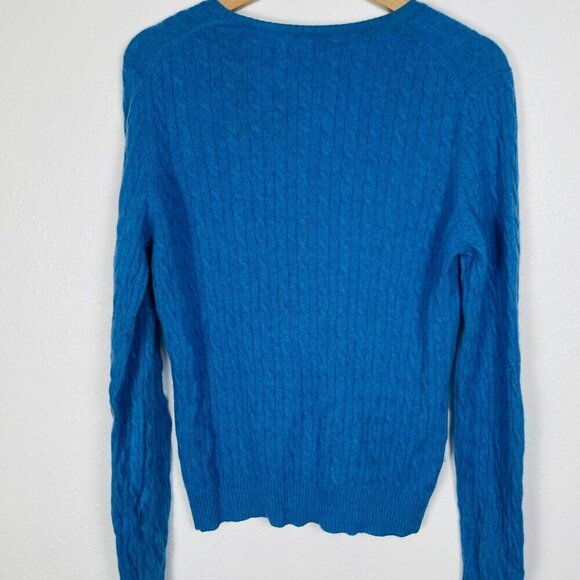 Tweeds Vintage 100% Cashmere Blue Cable Knit Sweater - Picture 11 of 13